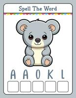 spelling woord door elkaar haspelen spel leerzaam werkzaamheid voor kinderen met woord koala vector