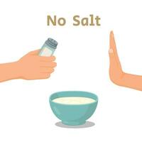 menselijk hand- gebruik makend van weigeren zout naar een kom van pap vector