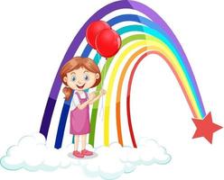 een meisje met ballonnen met regenboog vector
