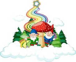 paddenstoelenhuis op de wolk met regenboog vector