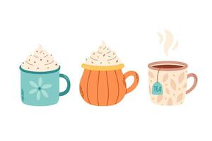 herfst en winter heet drankjes. koffie beker, thee, heet chocola, cacao vector