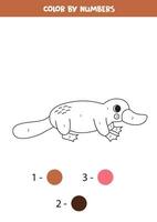 kleur tekenfilm bruin vogelbekdier door nummers. werkblad voor kinderen. vector