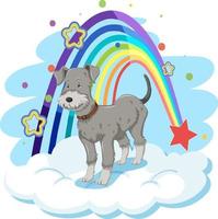 schattige hond op de wolk met regenboog vector