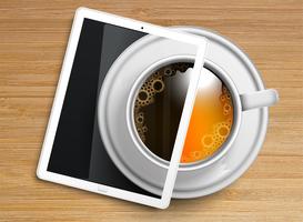 Een kopje koffie / thee met een tablet vector