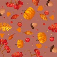 pompoenen met bladeren en noten herfst patroon achtergrond vector