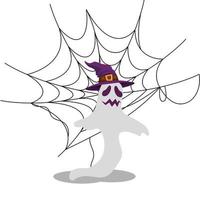 halloween-spook met heksenhoed en spinnenweb vector