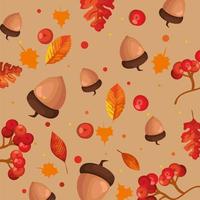 bladeren en noten herfst patroon achtergrond vector