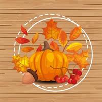 achtergrond houten met herfstbladeren en fruit vector