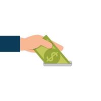 hand met rekening geld contant geïsoleerd pictogram vector