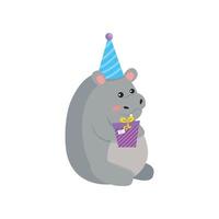 hippo cartoon met gelukkige verjaardag vector design