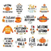 herfst hand getrokken belettering set. herfstzinnen met sloganontwerp. vector