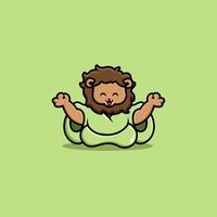 schattige leeuw yoga cartoon pictogram illustratie vector