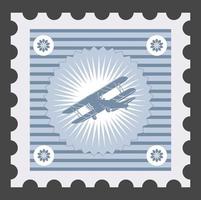 oude postzegel met de afbeelding van een vliegtuig vector