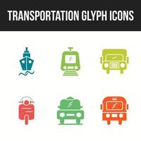 prachtige transport unieke glyph 6 iconen set vector