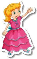 stickersjabloon met een stripfiguur van een kleine prinses geïsoleerd vector