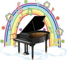 piano met melodiesymbolen op regenboog vector