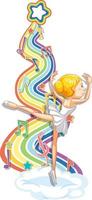 ballerina met melodiesymbolen op regenbooggolf vector