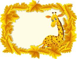 sjabloon voor spandoek met gele bladeren met stripfiguur van giraf vector