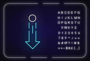 pijl-omlaag en cirkel neonlichtpictogram vector