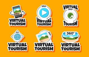 virtuele toerisme sticker sjabloon set vector