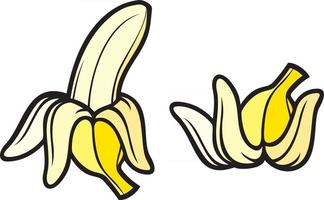 gepelde banaan en bananenschil vector