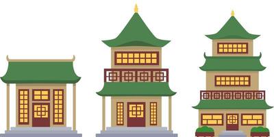 platte ontwerp oude chinese gebouwen illustratie vector set