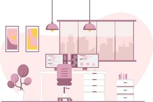 concept van werkplek en kantoor interieur met meubilair. vector