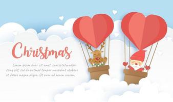 kerstbanner met een schattige kerstman en vrienden in papier gesneden. vector