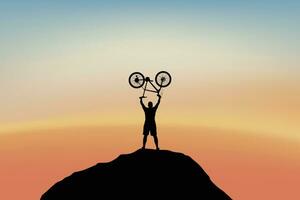 fietser Aan top van berg vector