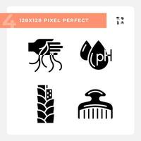 pixel perfect glyph stijl pictogrammen verzameling vertegenwoordigen haarverzorging, gemakkelijk zwart silhouet illustratie. vector