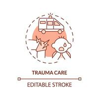 trauma zorg rood concept icoon. dringend helpen. traumatisch evenement. gewond kind. gezondheidszorg aanbieder. noodgeval geneeskunde abstract idee dun lijn illustratie. geïsoleerd schets tekening. bewerkbare beroerte vector