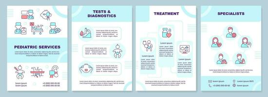 pediatrisch Diensten turkoois brochure sjabloon. kind Gezondheid. brochure ontwerp met lineair pictogrammen. bewerkbare 4 vector indelingen voor presentatie, jaar- rapporten