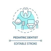 pediatrisch tandarts turkoois concept icoon. tandheelkundig kliniek. mondeling Gezondheid. tanden behandeling. kinderopvang centrum. medisch zorg abstract idee dun lijn illustratie. geïsoleerd schets tekening. bewerkbare beroerte vector