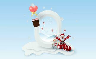 landschap vrolijk Kerstmis en nieuw jaar Aan vakantie ballon hart met winter sneeuw seizoen.creatief sneeuwman de kerstman claus van geschenk doos, vogel en Rat papier besnoeiing en ambacht voor venster vliegtuig concept.vector. vector