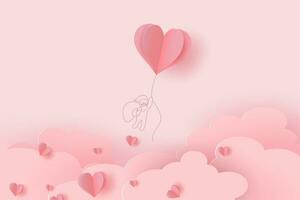 hart vliegend ballon met tekening de kerstman claus Aan roze achtergrond. vector liefde ansichtkaart voor gelukkig Valentijn dag of vrolijk Kerstmis groet kaart ontwerp. papier vliegend elementen van liefde vorm van hart