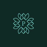 eerste brief p bloemen sier- grens kader logo vector