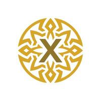 elegant embleem insigne eerste brief X etnisch oude patroon cirkel logo vector