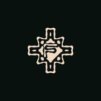 eerste brief f logo. uniek stam etnisch ornament oude embleem vector