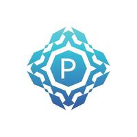 eerste brief p sier- decoratief plein patroon logo vector