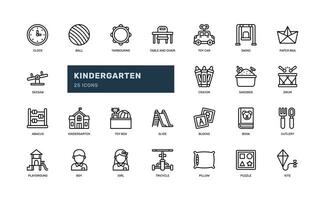 kind kinderen Speel jongen en meisje kleuterschool school- werkzaamheid speelplaats gedetailleerd schets lijn icoon reeks vector