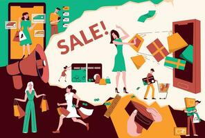 shopaholic winkel verslaving vlak collage samenstelling vector