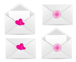valentijnskaart met envelop, hart en roze bloem vector