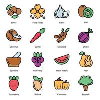 groenten en fruit gekleurde lijn vector