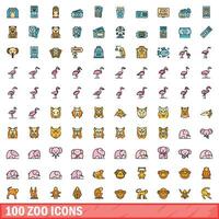 100 dierentuin pictogrammen set, kleur lijn stijl vector
