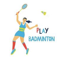 enkelspel badminton. springende vrouw met racket vector