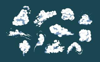 rook explosie animatie van een explosie met grappig vliegend wolken. reeks van geïsoleerd vector illustraties naar creëren een explosie effect. de effect van rook beweging, fonkeling en dynamisch boom.