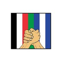 twee handen Holding elk andere met Palestina en Israël vlag voor vrede eenheid of solidariteit illustratie vector