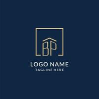eerste bp plein lijnen logo, modern en luxe echt landgoed logo ontwerp vector