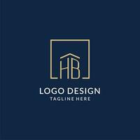 eerste hb plein lijnen logo, modern en luxe echt landgoed logo ontwerp vector