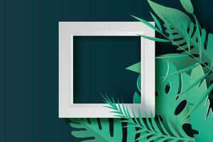3d illustratie van trends zomer tropisch palm bladeren en planten.digitaal papier besnoeiing en ambacht origami hawaiiaans stijl zomertijd ruimte voor tekst. grafisch donker groen zomer seizoen bloemen achtergrond.vector vector